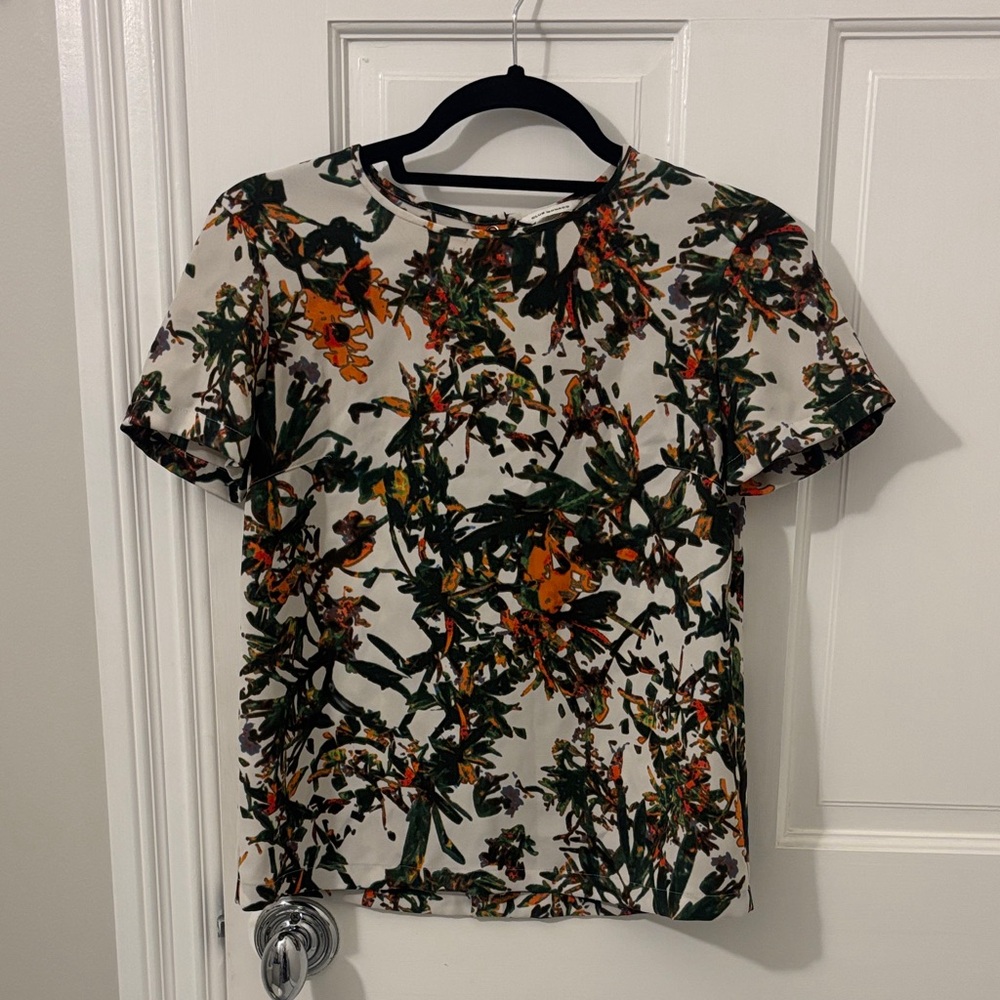 Club Monaco Multicolor Floral Short Sleeve Blouse